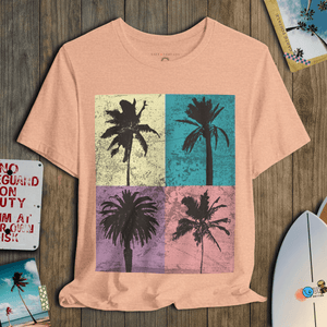 Palm Block Paradise T-Shirt | Retro 80s Surf - Skate Coastal Graphic Tee | Ultra - Soft Eco - Friendly Graphic Tee