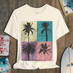 Palm Block Paradise T-Shirt | Retro 80s Surf - Skate Coastal Graphic Tee | Ultra - Soft Eco - Friendly Graphic Tee