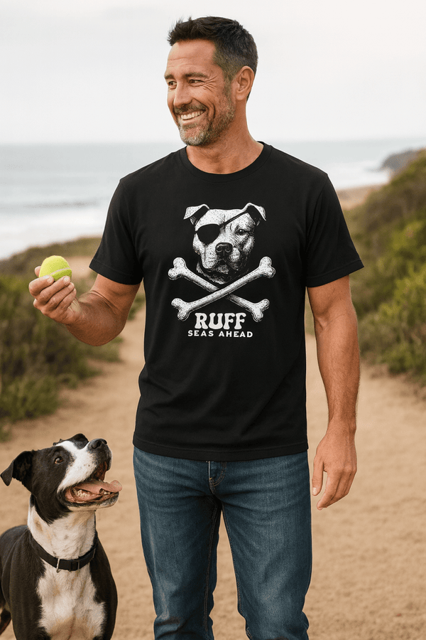 Pitbull First Mate T-Shirt | Ruff Seas Ahead Eco - Friendly Pirate Dog Graphic Tee | Ultra - Soft Eco - Friendly Graphic Tee