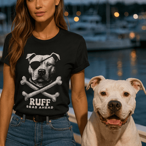 Pitbull First Mate T-Shirt | Ruff Seas Ahead Eco - Friendly Pirate Dog Graphic Tee | Ultra - Soft Eco - Friendly Graphic Tee