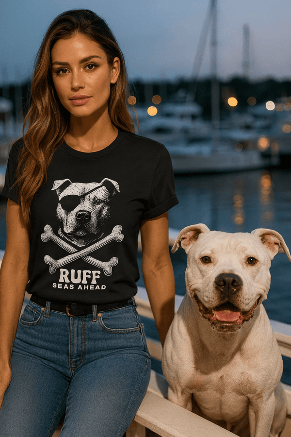 Pitbull First Mate T-Shirt | Ruff Seas Ahead Eco - Friendly Pirate Dog Graphic Tee | Ultra - Soft Eco - Friendly Graphic Tee