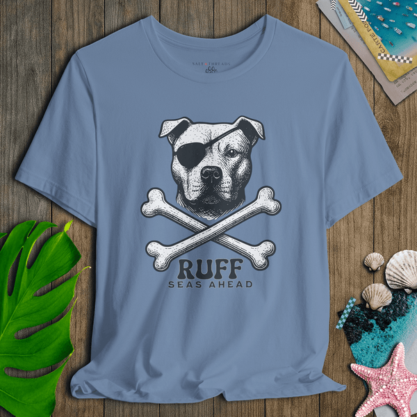 Pitbull First Mate T-Shirt | Ruff Seas Ahead Eco - Friendly Pirate Dog Graphic Tee | Ultra - Soft Eco - Friendly Graphic Tee