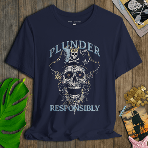 Plunder Responsibly Tee | Funny Pirate Skeleton Vintage Graphic | Ultra - Soft Eco - Friendly Graphic Tee