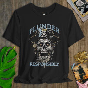 Plunder Responsibly Tee | Funny Pirate Skeleton Vintage Graphic | Ultra - Soft Eco - Friendly Graphic Tee
