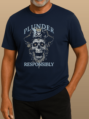 Plunder Responsibly Tee | Funny Pirate Skeleton Vintage Graphic | Ultra - Soft Eco - Friendly Graphic Tee