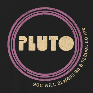 Circular design with 'PLUTO' text and a quote on a black background