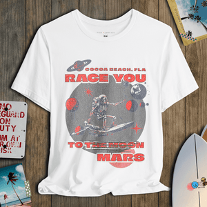 Race You to Mars T-Shirt | Vintage Space Surf Cocoa Beach Graphic Tee | Ultra - Soft Eco - Friendly Graphic Tee