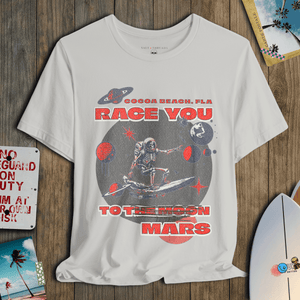 Race You to Mars T-Shirt | Vintage Space Surf Cocoa Beach Graphic Tee | Ultra - Soft Eco - Friendly Graphic Tee