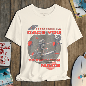 Race You to Mars T-Shirt | Vintage Space Surf Cocoa Beach Graphic Tee | Ultra - Soft Eco - Friendly Graphic Tee