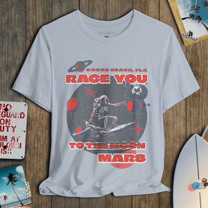 Race You to Mars T-Shirt | Vintage Space Surf Cocoa Beach Graphic Tee | Ultra - Soft Eco - Friendly Graphic Tee