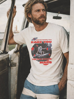 Race You to Mars Tee | Vintage Space Surf Cocoa Beach Graphic Tee | Ultra - Soft Eco - Friendly Graphic Tee