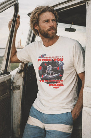Race You to Mars Tee | Vintage Space Surf Cocoa Beach Graphic Tee | Ultra - Soft Eco - Friendly Graphic Tee