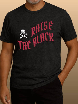Raise the Black Tee | Vintage Jolly Roger Pirate Insignia Graphic | Ultra - Soft Eco - Friendly Graphic Tee