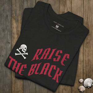 Raise the Black Tee | Vintage Jolly Roger Pirate Insignia Graphic | Ultra - Soft Eco - Friendly Graphic Tee