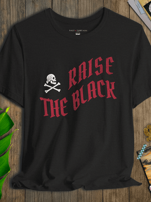 Raise the Black Tee | Vintage Jolly Roger Pirate Insignia Graphic | Ultra - Soft Eco - Friendly Graphic Tee