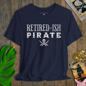 Retired - ish Pirate Tee | Vintage Jolly Roger Crossed Swords Coastal Graphic | Ultra - Soft Eco - Friendly Graphic Tee