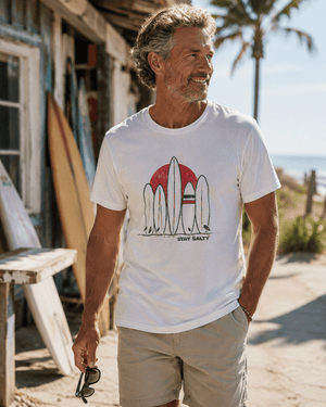 Retro Surf Row Tee | Stay Salty Sunset Tee | Ultra - Soft Eco - Friendly Graphic Tee