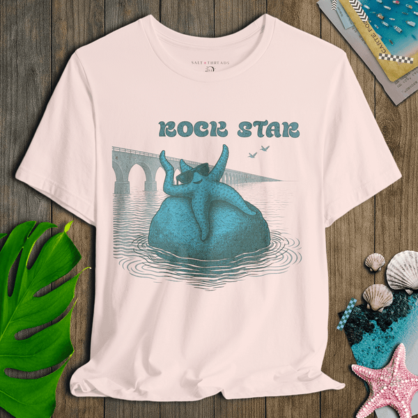 Rock Star Starfish T-Shirt | Eco - Friendly Ultra - Soft Coastal Graphic Tee | Ultra - Soft Eco - Friendly Graphic Tee