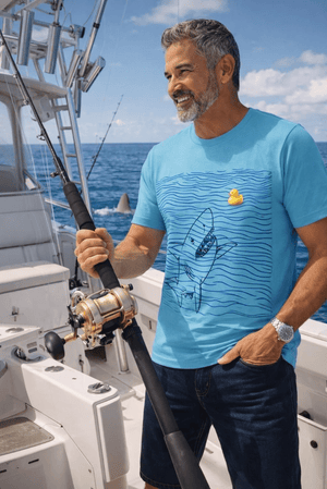 Rubber Duckie Shark T-Shirt | Sustainable Ultra - Soft Funny Coastal Graphic Tee | Ultra - Soft Eco - Friendly Graphic Tee