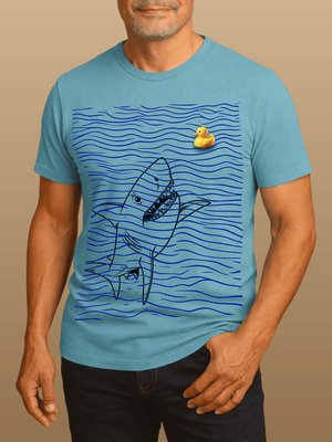 Rubber Duckie Shark T-Shirt | Sustainable Ultra - Soft Funny Coastal Graphic Tee | Ultra - Soft Eco - Friendly Graphic Tee