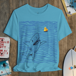 Rubber Duckie Shark T-Shirt | Sustainable Ultra - Soft Funny Coastal Graphic Tee | Ultra - Soft Eco - Friendly Graphic Tee