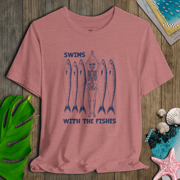 Skeleton Swims With the Fishes T-Shirt | Vintage Eco - Friendly Pirate Graphic Tee | Ultra - Soft Eco - Friendly Graphic Tee