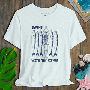 Skeleton Swims With the Fishes T-Shirt | Vintage Eco - Friendly Pirate Graphic Tee | Ultra - Soft Eco - Friendly Graphic Tee