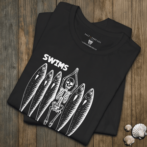 Skeleton Swims With the Fishes T-Shirt | Vintage Eco - Friendly Pirate Graphic Tee | Ultra - Soft Eco - Friendly Graphic Tee