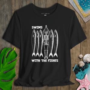 Skeleton Swims With the Fishes T-Shirt | Vintage Eco - Friendly Pirate Graphic Tee | Ultra - Soft Eco - Friendly Graphic Tee