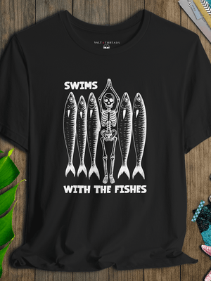 Skeleton Swims With the Fishes T-Shirt | Vintage Eco - Friendly Pirate Graphic Tee | Ultra - Soft Eco - Friendly Graphic Tee
