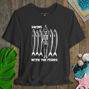 Skeleton Swims With the Fishes T-Shirt | Vintage Eco - Friendly Pirate Graphic Tee | Ultra - Soft Eco - Friendly Graphic Tee