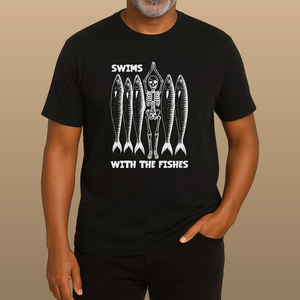 Skeleton Swims With the Fishes Tee | Vintage Eco-Friendly Pirate Graphic Tee