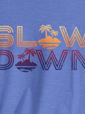Slow Down Vintage Sunset Tee | Retro Coastal Chill Graphic | Ultra-Soft Eco-Friendly Graphic Tee