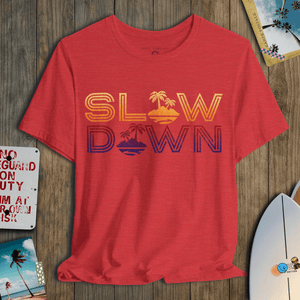 Slow Down Vintage Sunset Tee | Retro Coastal Chill Graphic | Ultra - Soft Eco - Friendly Graphic Tee