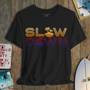 Slow Down Vintage Sunset Tee | Retro Coastal Chill Graphic | Ultra - Soft Eco - Friendly Graphic Tee