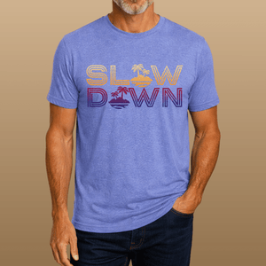 Slow Down Vintage Sunset Tee | Retro Coastal Chill Graphic | Ultra - Soft Eco - Friendly Graphic Tee