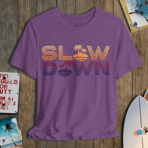 Slow Down Vintage Sunset Tee | Retro Coastal Chill Graphic | Ultra - Soft Eco - Friendly Graphic Tee