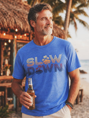 Slow Down Vintage Sunset Tee | Retro Coastal Chill Graphic | Ultra - Soft Eco - Friendly Graphic Tee