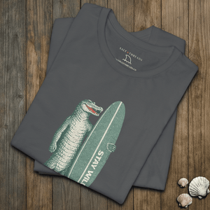 Stay Wild Tee | Vintage Postcard Gator Surf | Ultra - Soft Eco - Friendly Graphic Tee