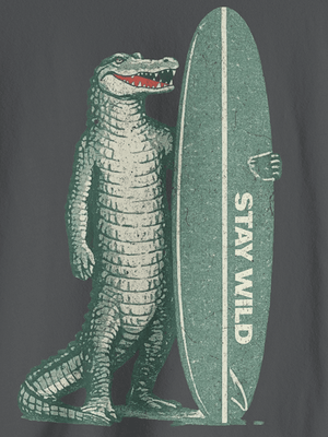 Stay Wild Tee | Vintage Postcard Gator Surf | Ultra - Soft Eco - Friendly Graphic Tee