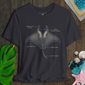 Stingray Blueprint T-Shirt | Eco - Friendly Ultra - Soft Funny Coastal Graphic Tee | Ultra - Soft Eco - Friendly Graphic Tee