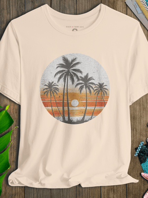 Sunset Palm Vintage Tee | Coastal Nostalgia | Ultra - Soft Eco - Friendly Graphic Tee