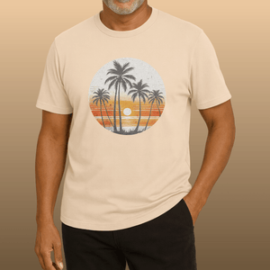 Sunset Palm Vintage Tee | Coastal Nostalgia | Ultra - Soft Eco - Friendly Graphic Tee
