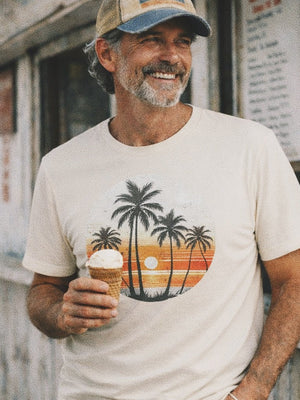 Sunset Palm Vintage Tee | Coastal Nostalgia | Ultra - Soft Eco - Friendly Graphic Tee