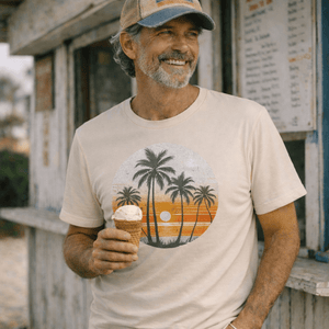Sunset Palm Vintage Tee | Coastal Nostalgia | Ultra - Soft Eco - Friendly Graphic Tee