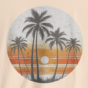 Sunset Palm Vintage Tee | Coastal Nostalgia | Ultra-Soft Eco-Friendly Graphic Tee