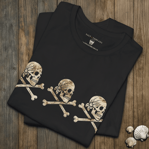 Three Strikes Pirate Tee | Triple Jolly Roger Vintage Skull Graphic | Ultra - Soft Eco - Friendly Graphic Tee