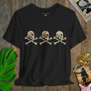 Three Strikes Pirate Tee | Triple Jolly Roger Vintage Skull Graphic | Ultra - Soft Eco - Friendly Graphic Tee