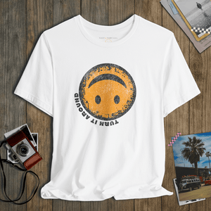 Turn It Around Smiley Tee | Change Your View Vintage Graphic T-Shirt | Ultra-Soft Eco-Friendly Graphic Tee