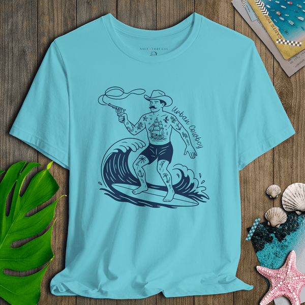 Urban Cowboy T-Shirt | Vintage Eco - Friendly Graphic Tee | Ultra - Soft Eco - Friendly Graphic Tee-Aqua